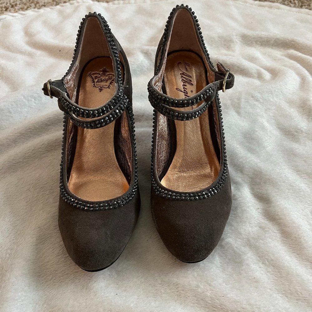 Miss Albright By Anthropologie Gray Jeweled Heels